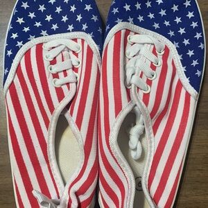 Patriotic Red, White, and Blue Sneakers